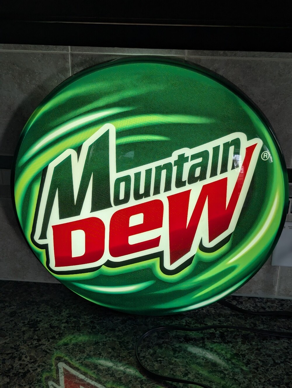 Mountain Dew Button Lighted Soda Advertising Hanging Display Bubble Sign